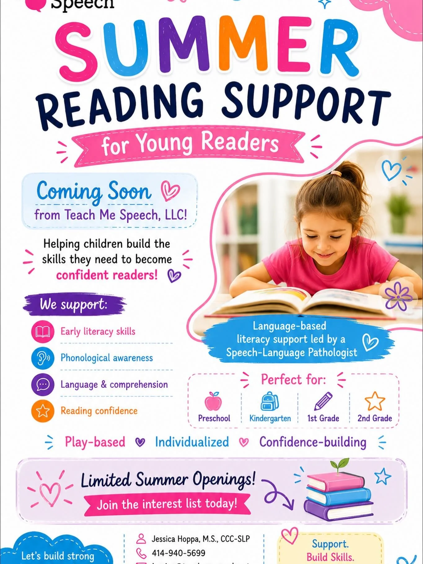 I&rsquo;m excited to share that I&rsquo;ll be adding literacy and reading support to Teach Me Speech this summer!

These sessions will focus on foundational skills like phonological awareness, comprehension, vocabulary, decoding, and reading confiden