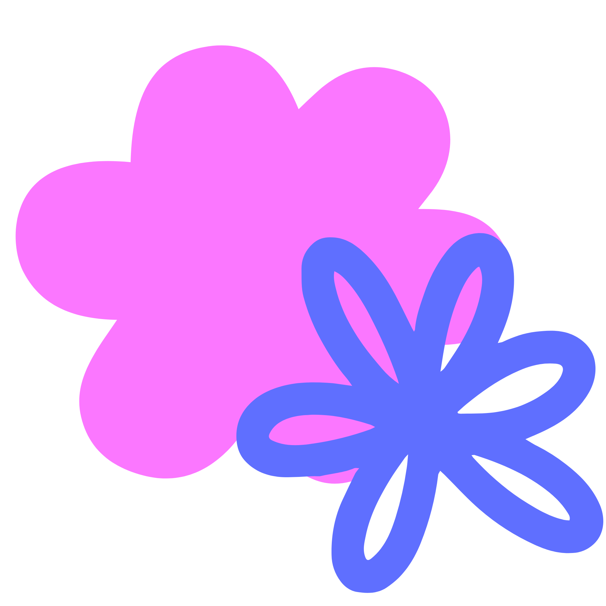 A digital illustration of two abstract flowers, one large pink flower in the background and a smaller blue flower with elongated petals in the front. Graphic for Teach Me Speech.