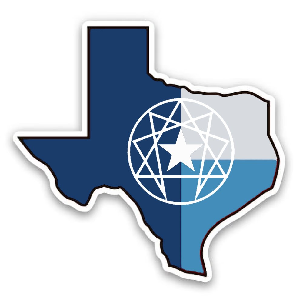 Enneagram Texas is an International Enneagram Associate Affiliate in Texas. The logo is blue and gray in the shape of Texas with an Enneagram logo on it.