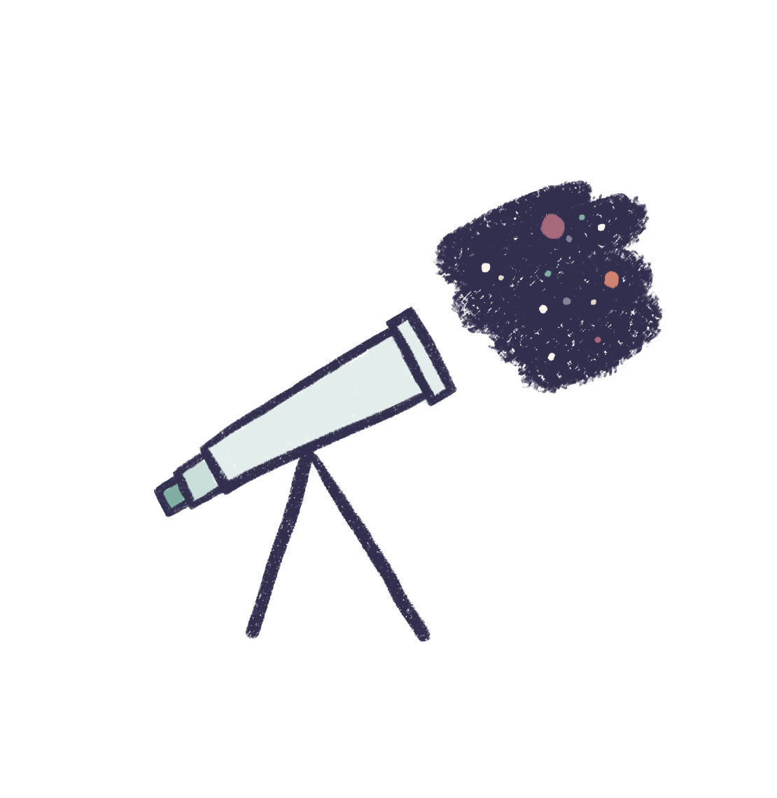 A drawing of a telescope pointed at a patch of stars