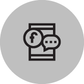 A mobile phone with social media icons for Facebook and a chat bubble