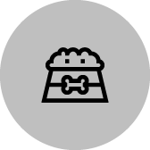 Icon of a dog food bowl on a gray background