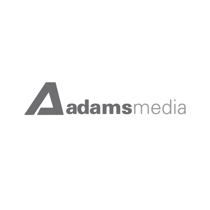 Adam's Media logo in gray on a black background.