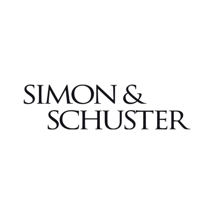 The image features the logo for Simon & Schuster, a publishing company, in black and dark purple text on a black background.
