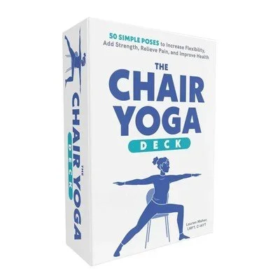 Box of The Chair Yoga Deck with an illustration of a woman practicing yoga on a chair.