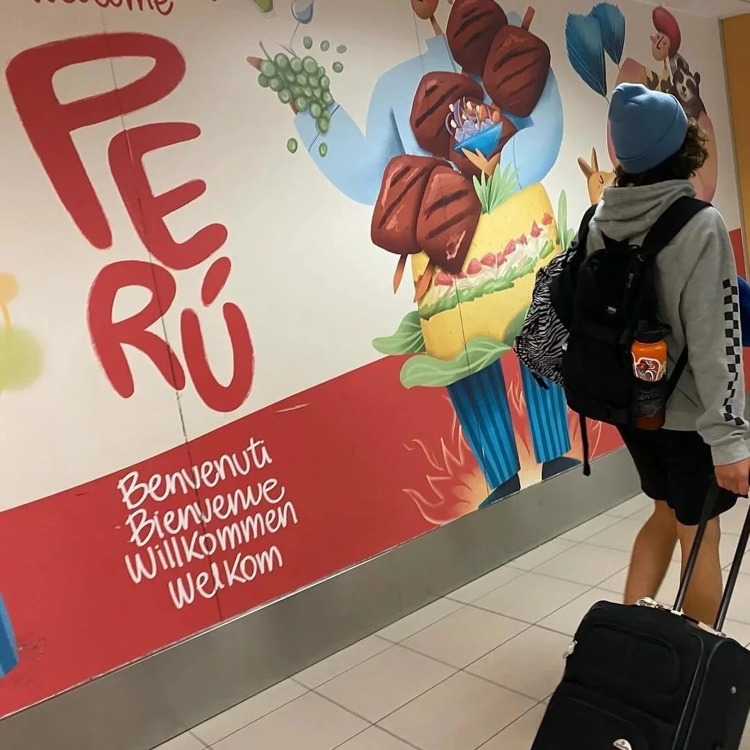 Yessenia's son, Adrian walking through the airport in Peru.