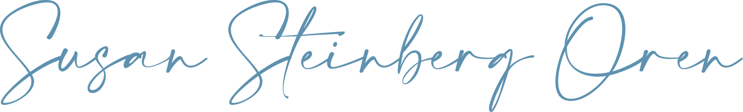 Signature-style text that reads 'Susan Steinberger Oron' in blue on a black background.