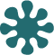 Blue stylized virus icon with multiple rounded protrusions.