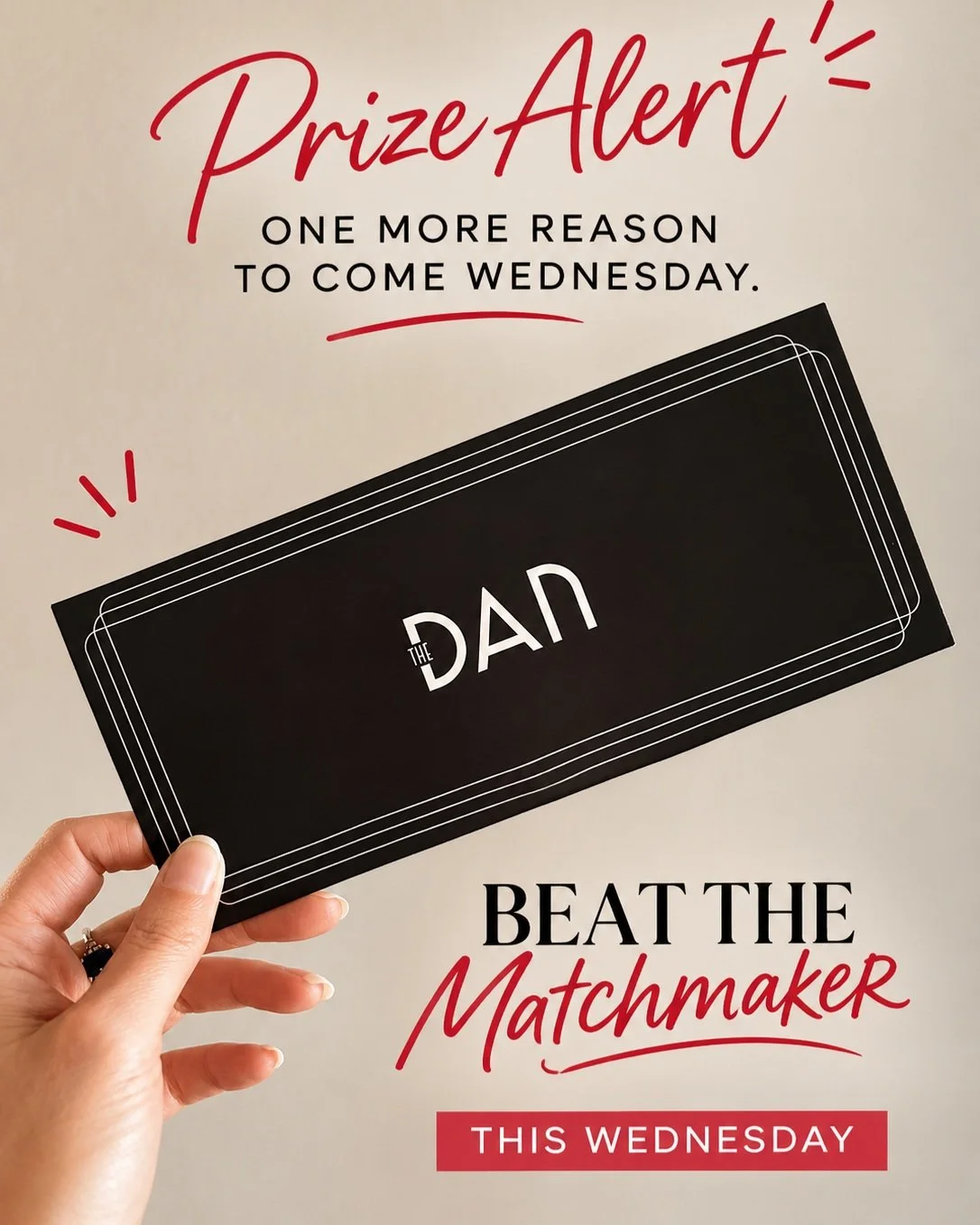 Just another reason to come Beat the Matchmaker this Wednesday. 👀 One of our restaurant partners, @thedantampa , is helping us make the event even more fun with a gift card prize worth up to $50. So yes, there will be live polls, dating myths, audie