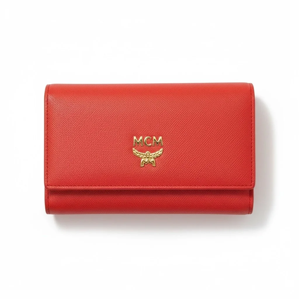 MCM Red Saffiano Trifold Wallet