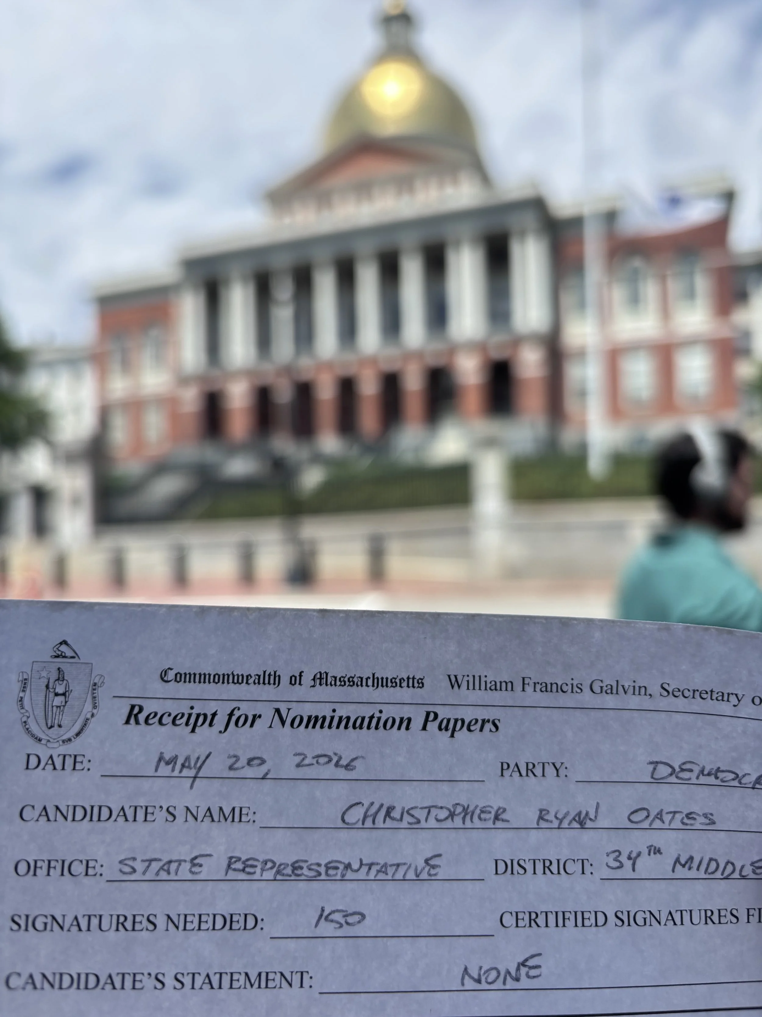 FOR IMMEDIATE RELEASE: Chris Oates Qualifies for Ballot in 34th Middlesex State Rep Race