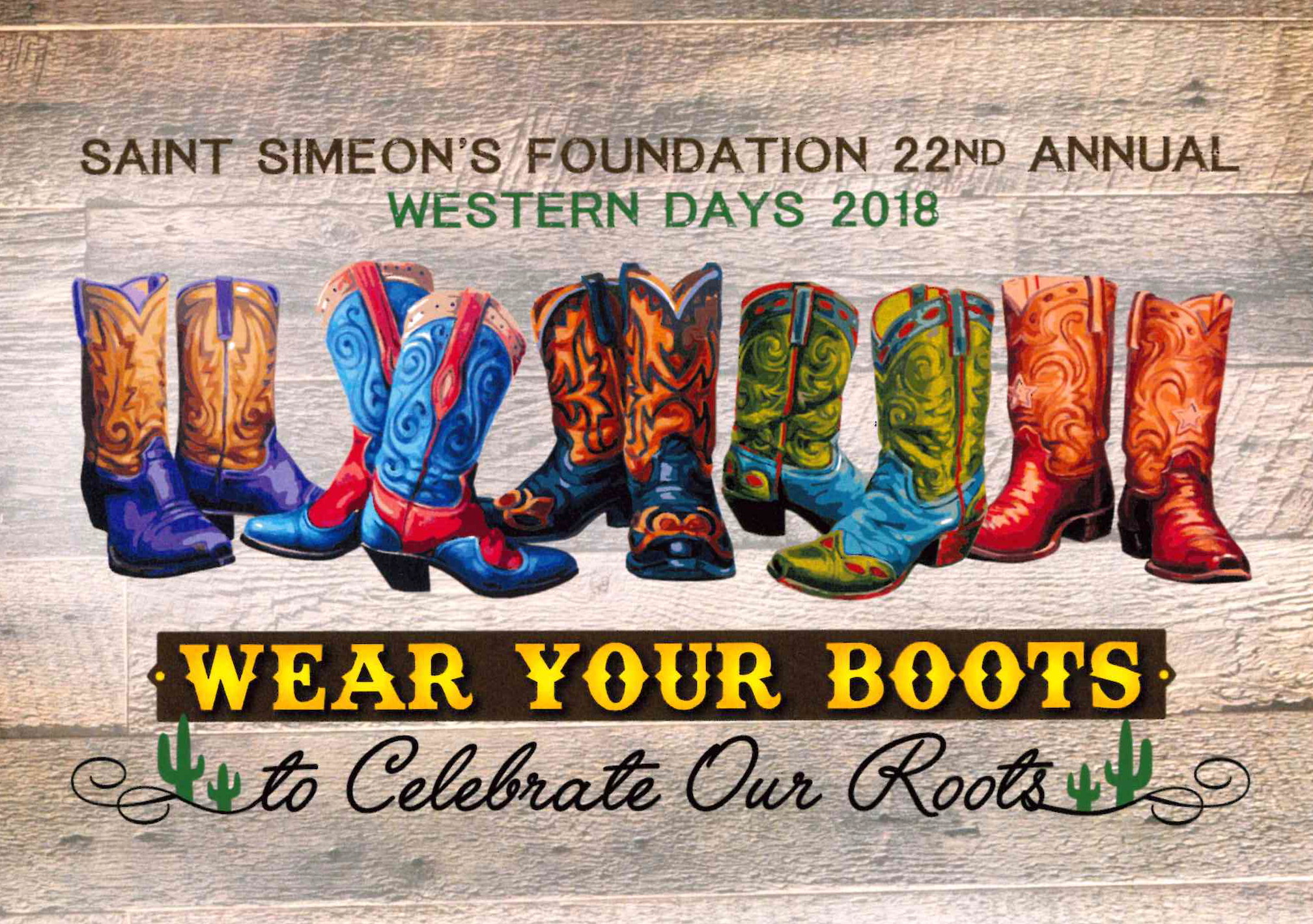 September 11, 2018 - Wear Your Boots to Celebrate Our Roots
Event Chairs: Lisa and Tom Schooley
Honorary Chairs: Phyllis and Steve Anderson
Patron Chairs: Barbara and John Turner
Auction Chairs: Melissa and Mac Stallcup
