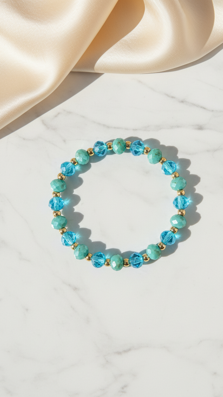 Turquoise Elegance Glass & Semi-Precious Bracelet