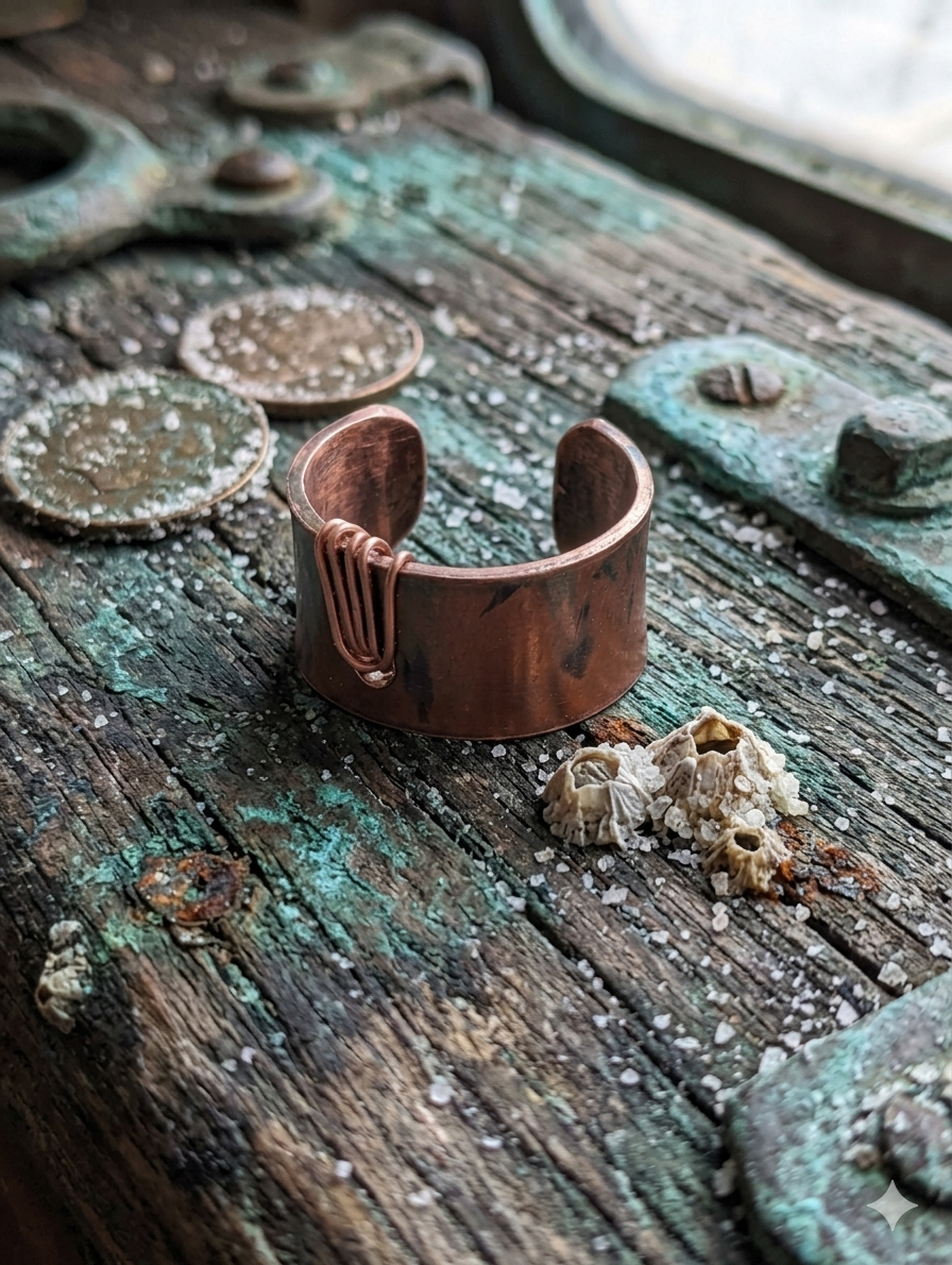 Copper & Salt Collection - flame painted, raw copper, wire wrapped ring