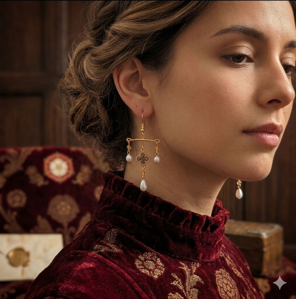 The Court Collection - cross and pearl earrings