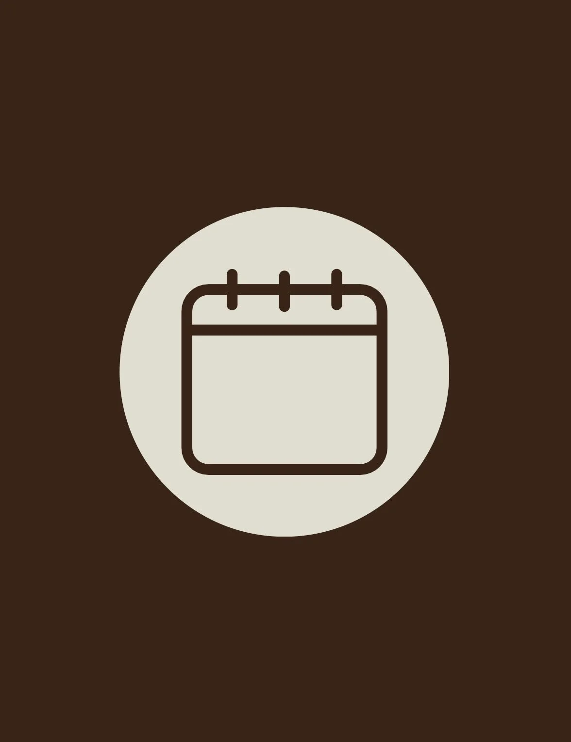 Icon of a calendar on a brown background with a white circle