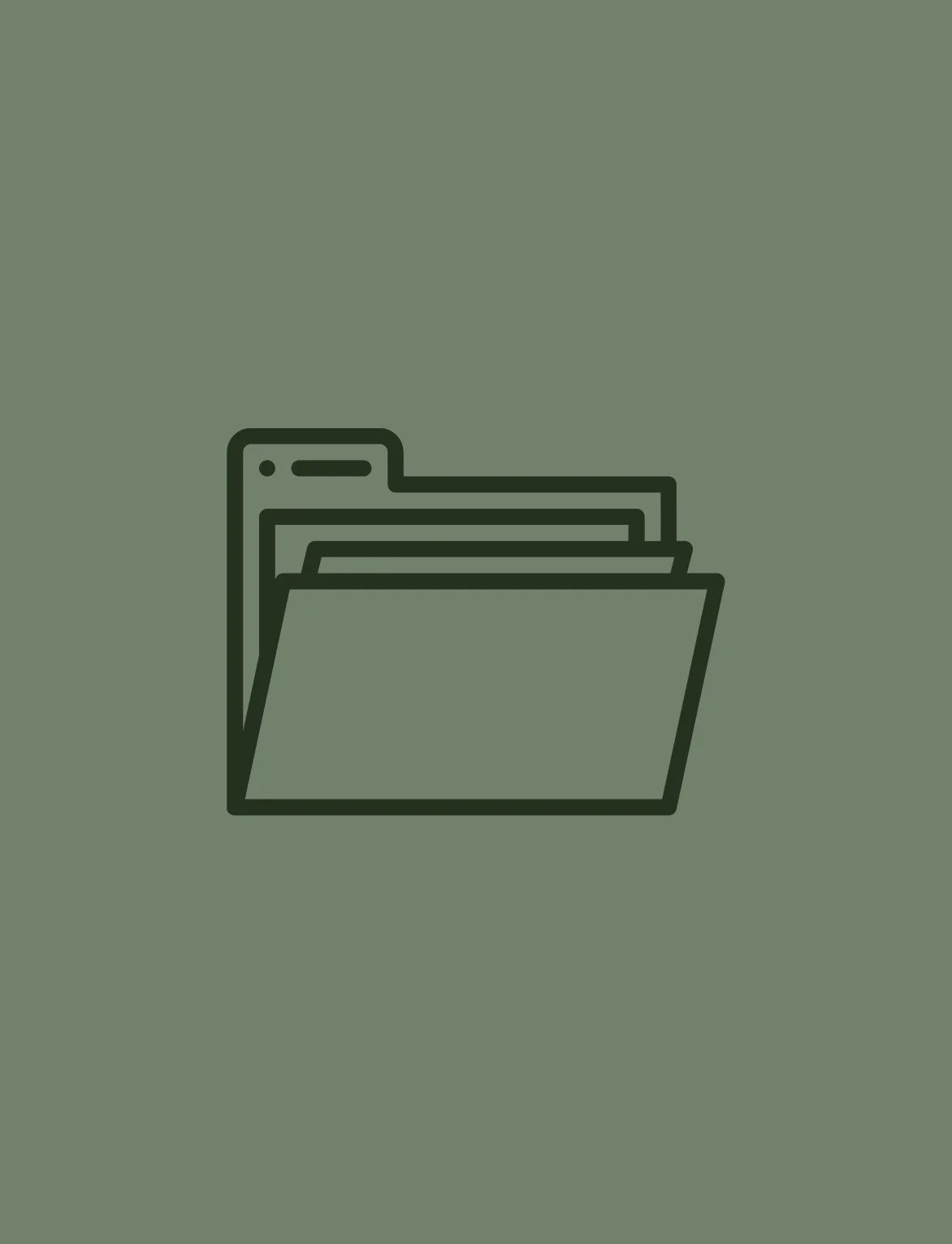 Outline drawing of a computer folder with files inside, on a green background.
