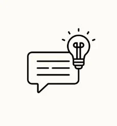 Sprechblase mit Text und Glühbirne darüber, Symbol für eine Idee oder Inspiration.