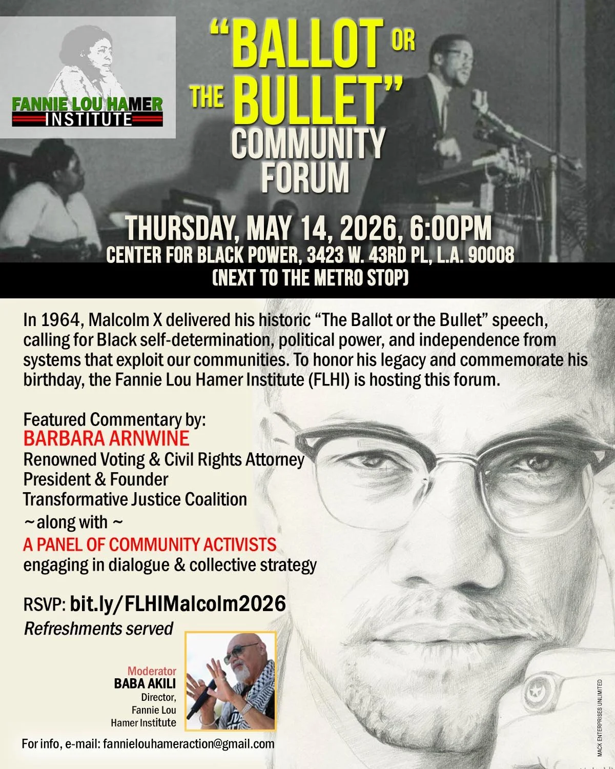 “The Ballot or the Bullet” Community Forum, Commemorating Malcolm X