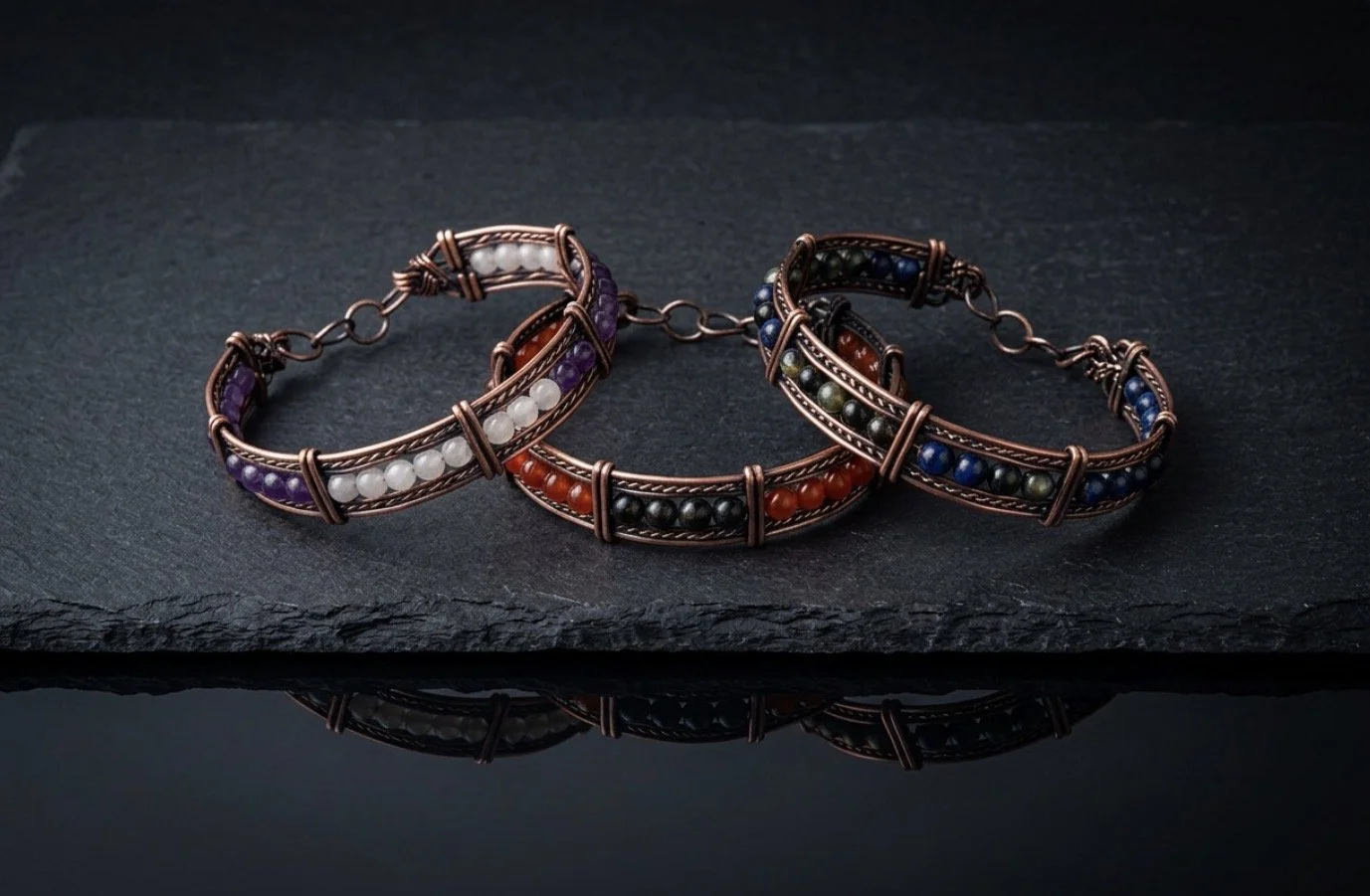 Natural Gemstone Beaded Copper Bracelet with Twist