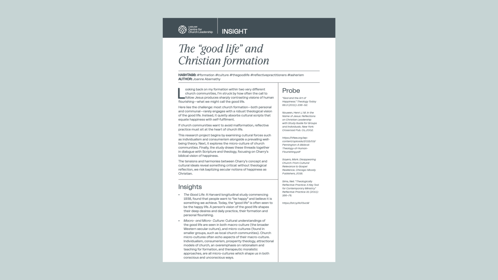 The Good Life and Christian Formation