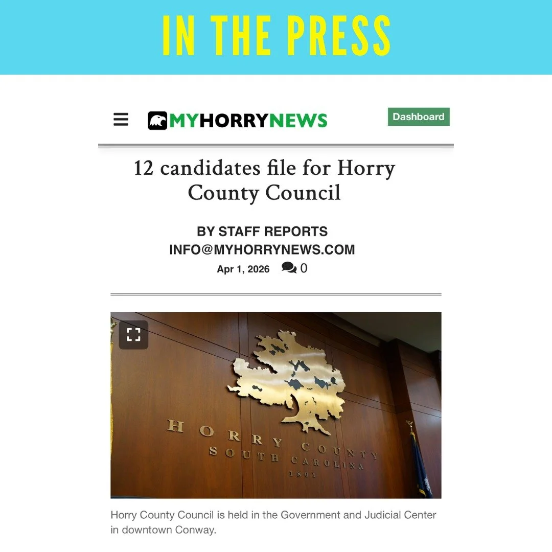 Horry County is at an inflection point. I am here to answer the challenges of changes. Three things are at the heart of my campaign: Resident Quality of Life, and Infrastructure, and Affordability. These aren&rsquo;t abstract policy positions &mdash;