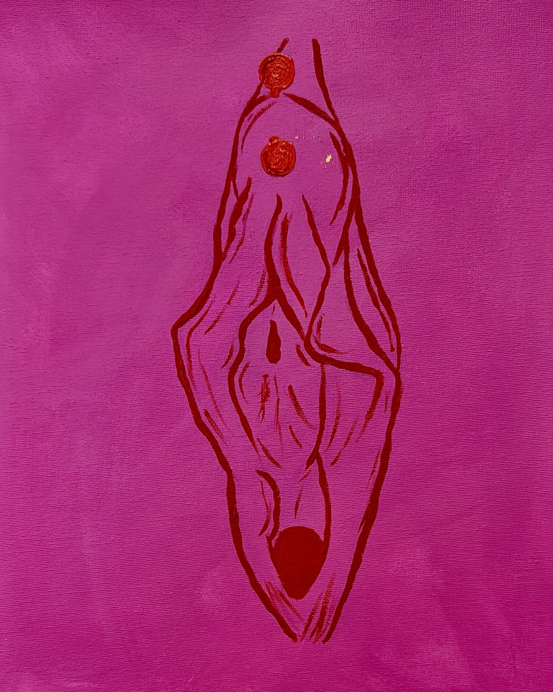 Handgezeichnete Darstellung deiner Vulva auf pinkem Hintergrund.