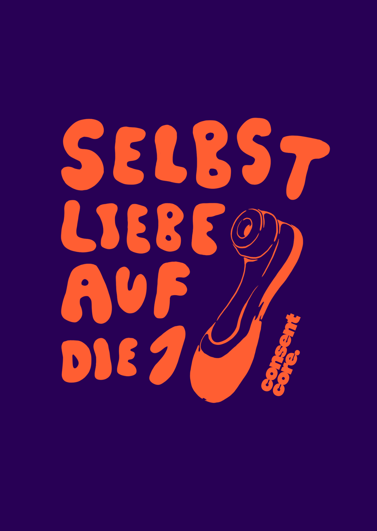 Postkartendesign von consentcore mit der Aufschrift "Selbstliebe auf die 1" und Sextoy Sketch