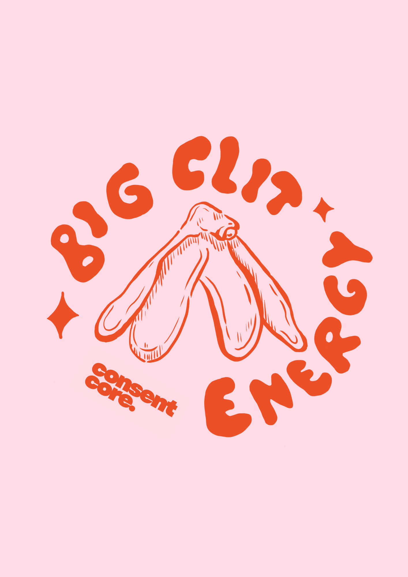 Klitorisdesign mit dem Text "Big Clit Energy", darunter der Text consentcore