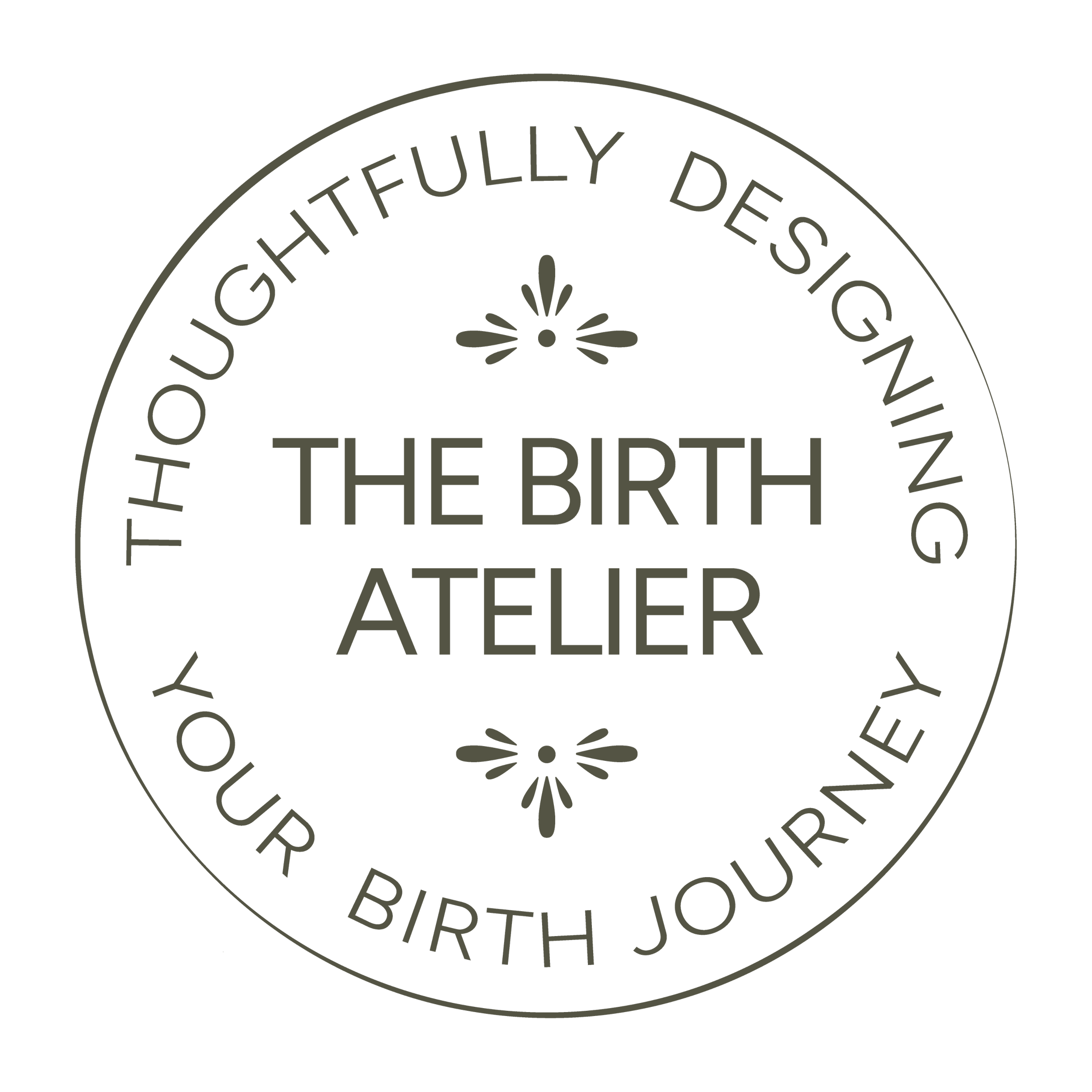 The Birth Atelier sub mark in dark green.