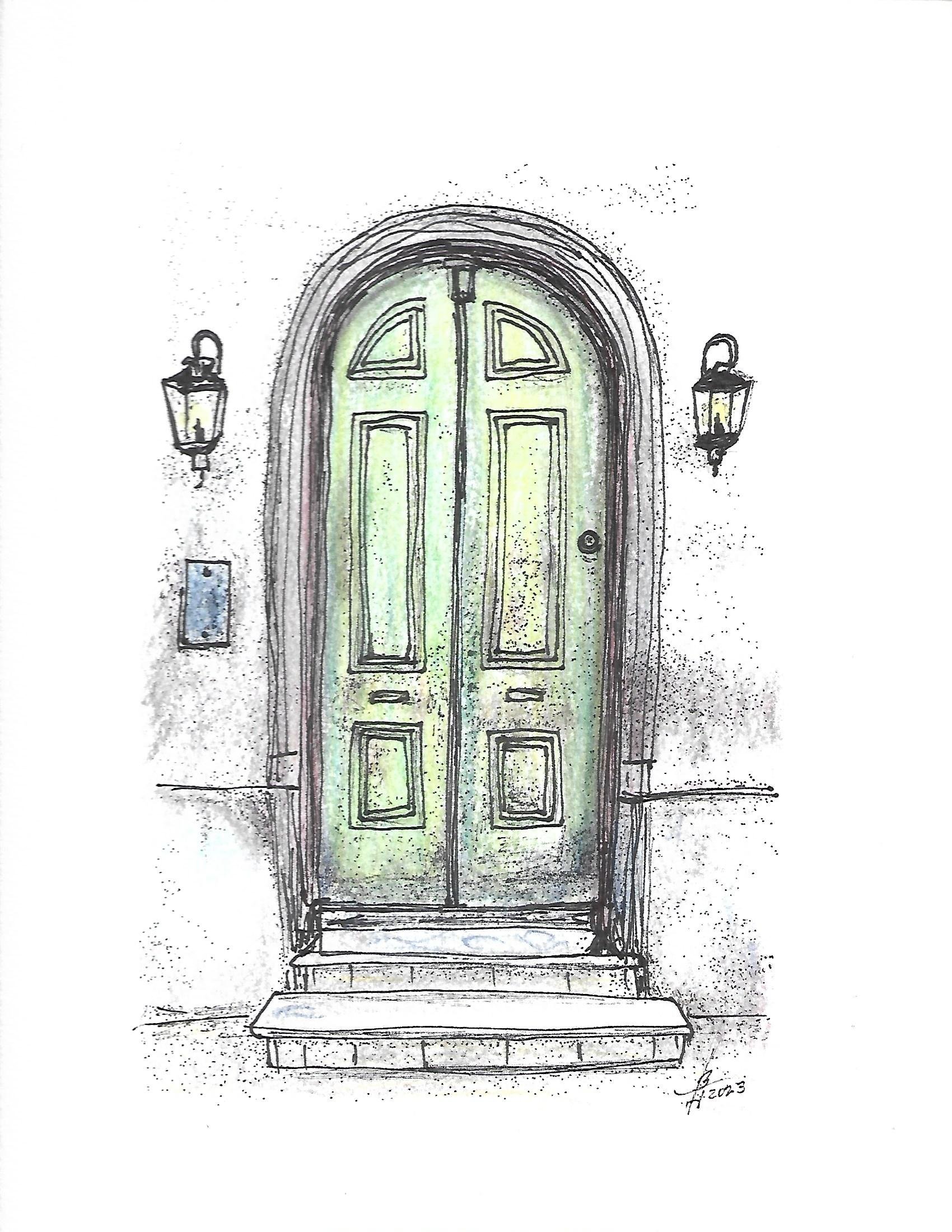 Door #1   9X12 Pen & Ink