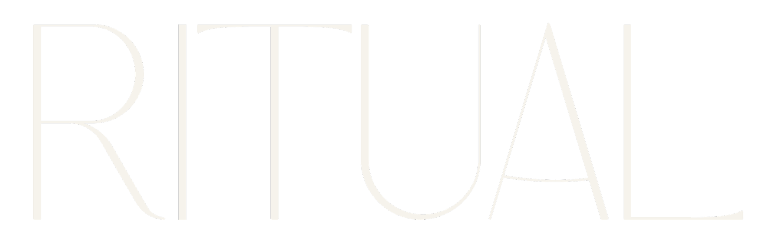The word RITUAL written in white outline letters on a black background.