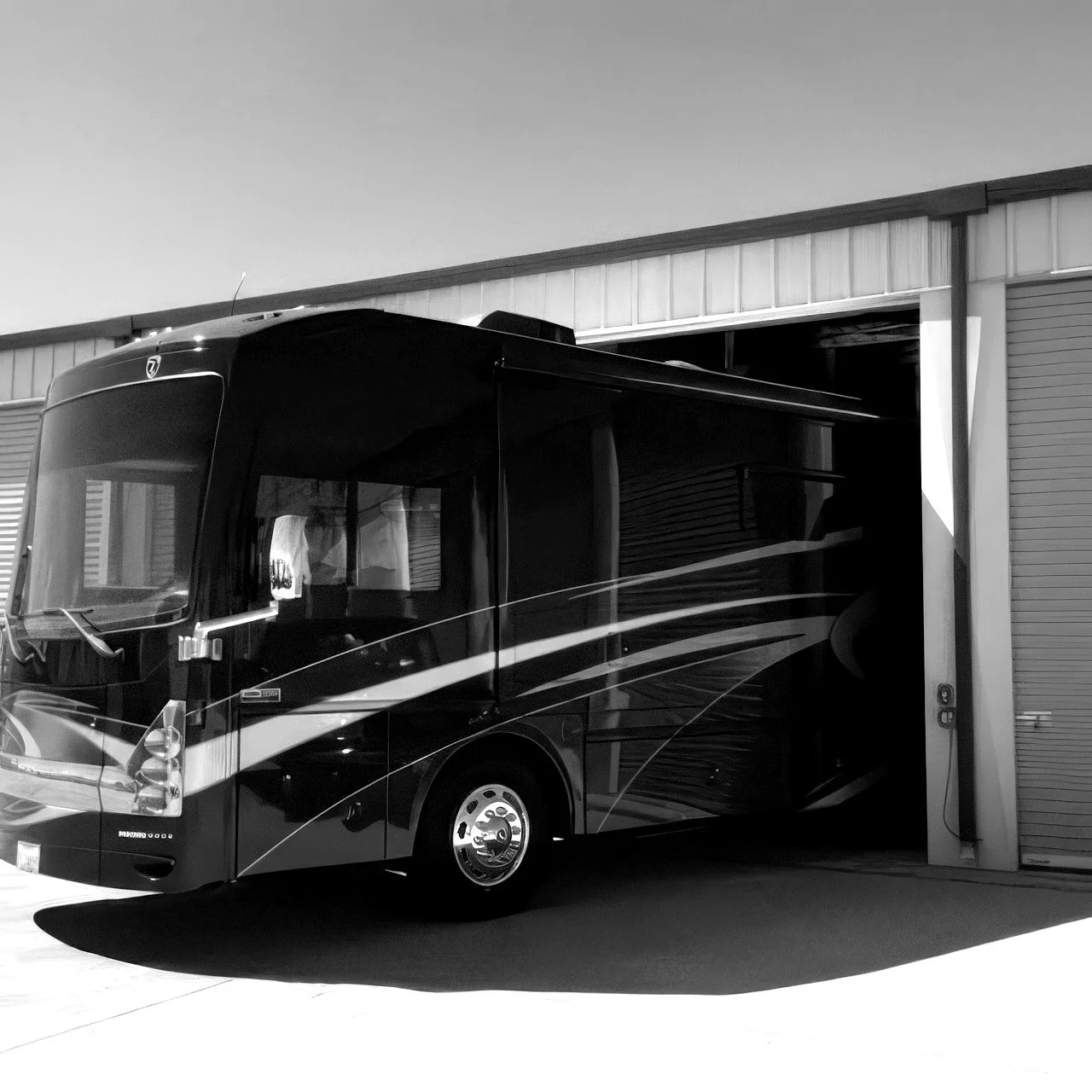 RV Pulling Out of a Storage Unit