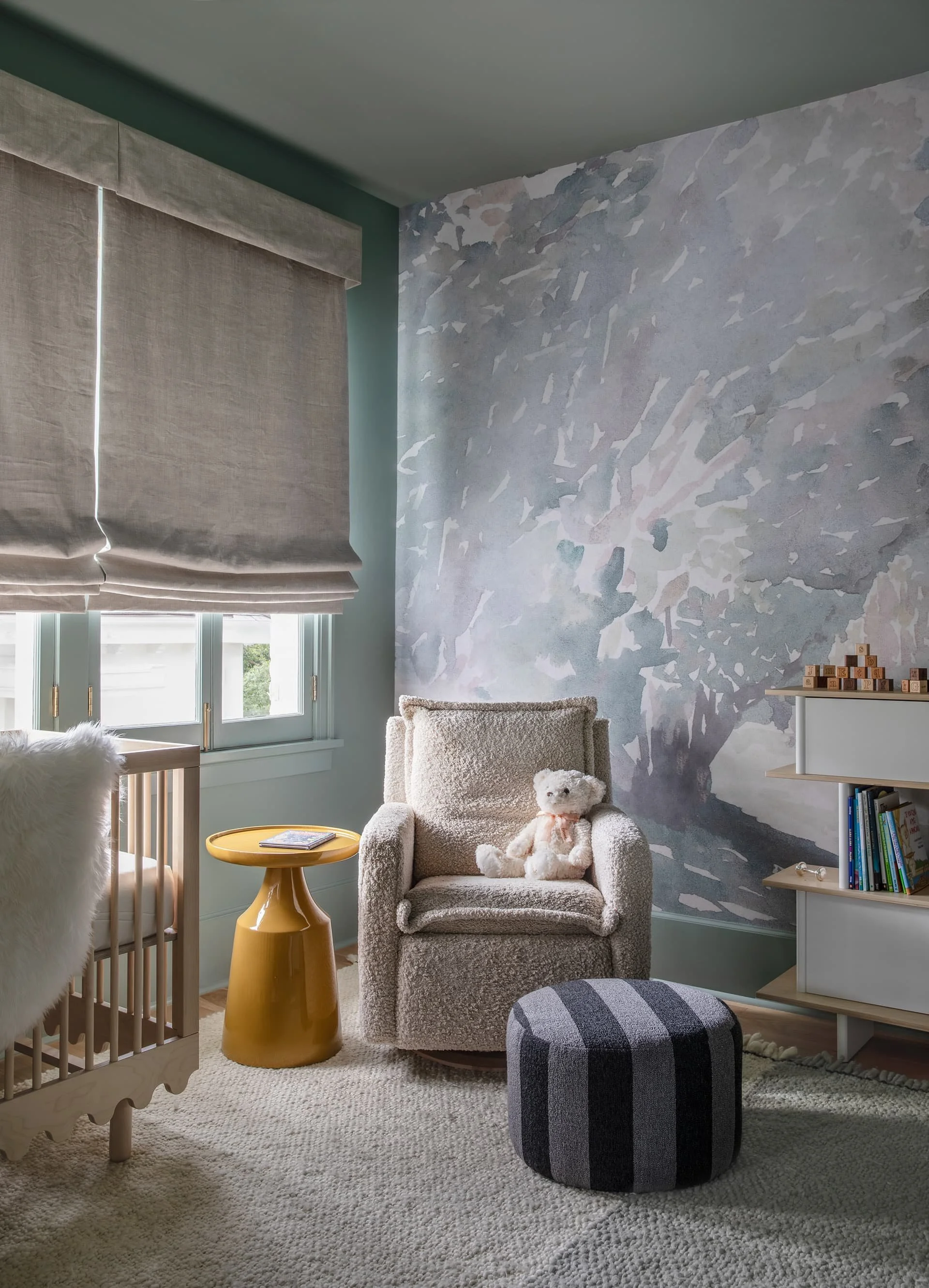 A newborn's nursery, decorated by a mom who is receiving intuitive mother and fourth trimester support with her virtual motherhood support group.