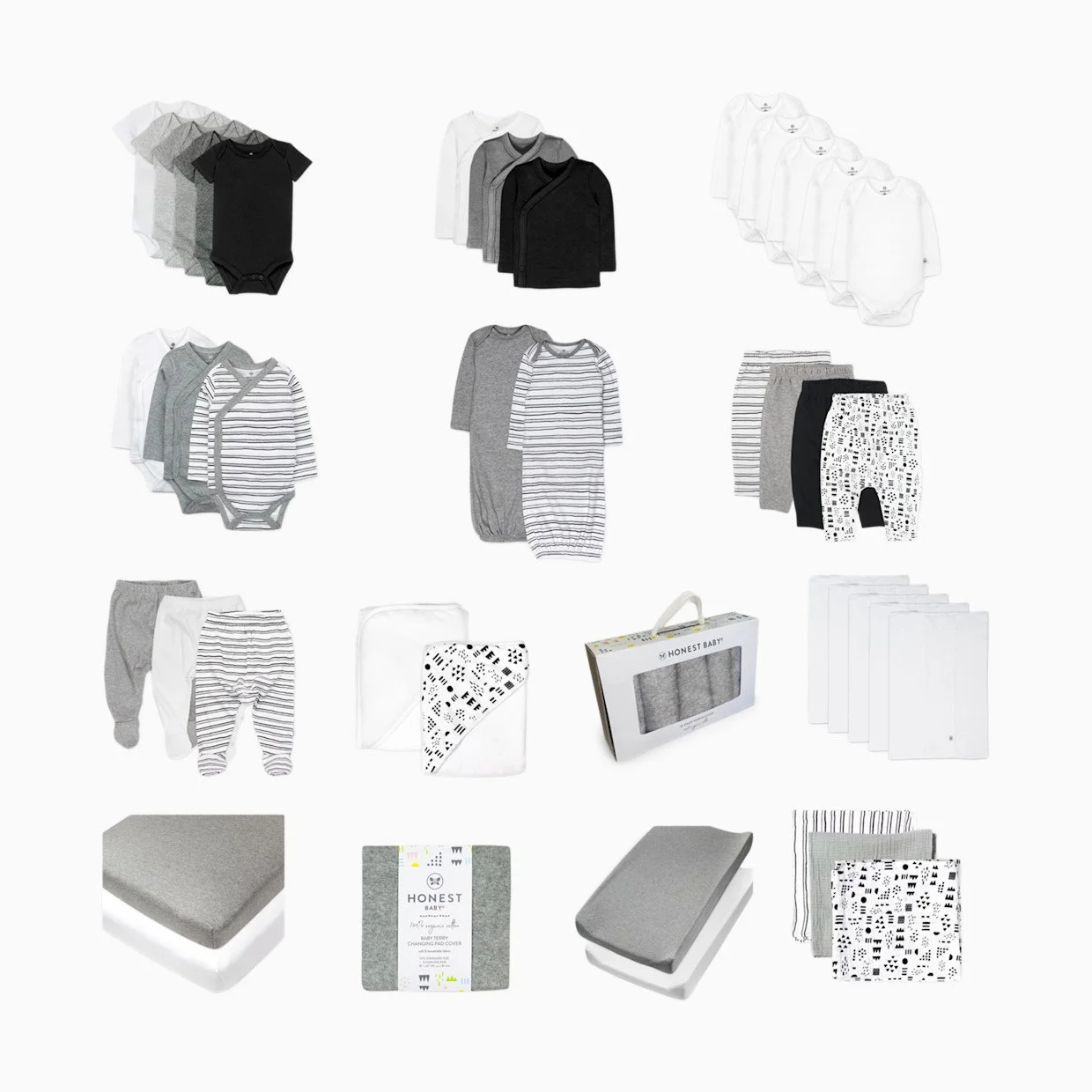 50-piece organic cotton gray baby gift set on Rachel Bernhard's Baby Registry page.