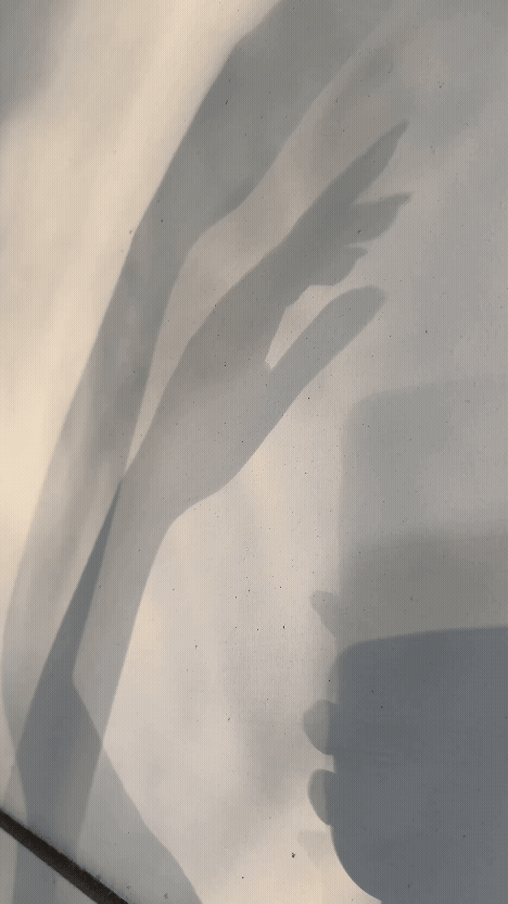 The shadow of a mother's arm and hand on Rachel Berhard's website.