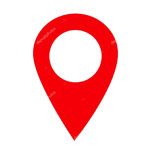 Red location pin icon on black background.