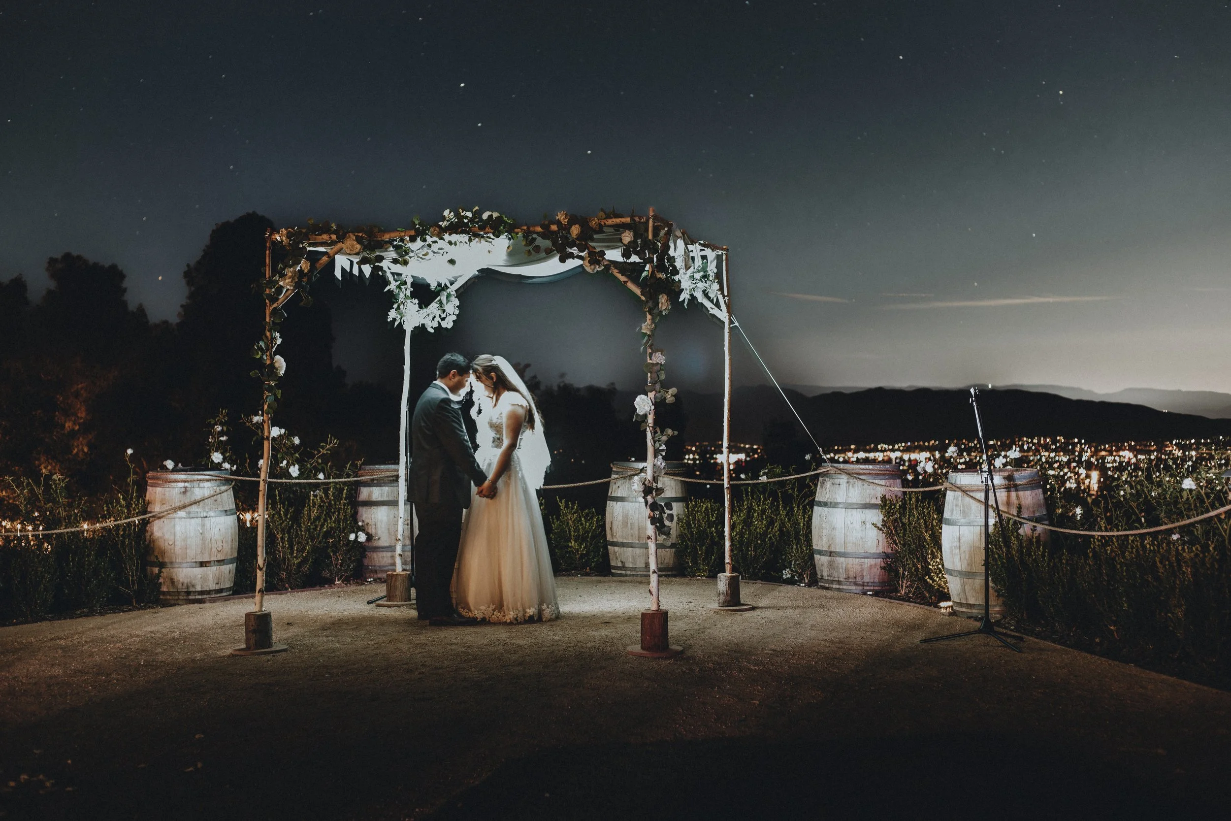 Nighttime sky couple portrait at Sacred Oak Vineyard Cherry Valley - This Is Cuevas