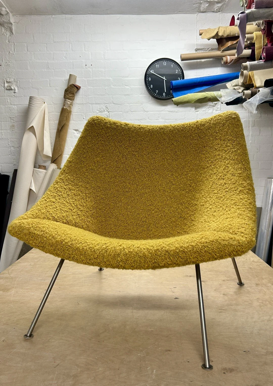 Pierre Paulin Oyster Chair with new upholstery in Dedar Boucle 