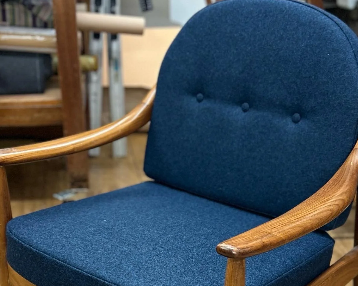 Cushions for Pair of Greaves and Thomas Teak Bentwood Chairs