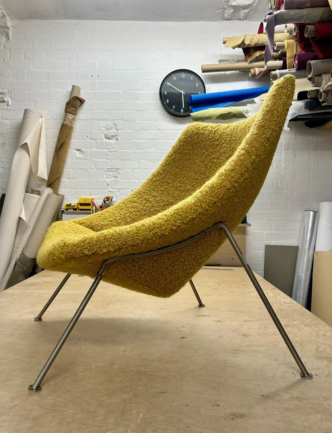 Pierre Paulin Oyster Chair with new upholstery in Dedar Boucle 