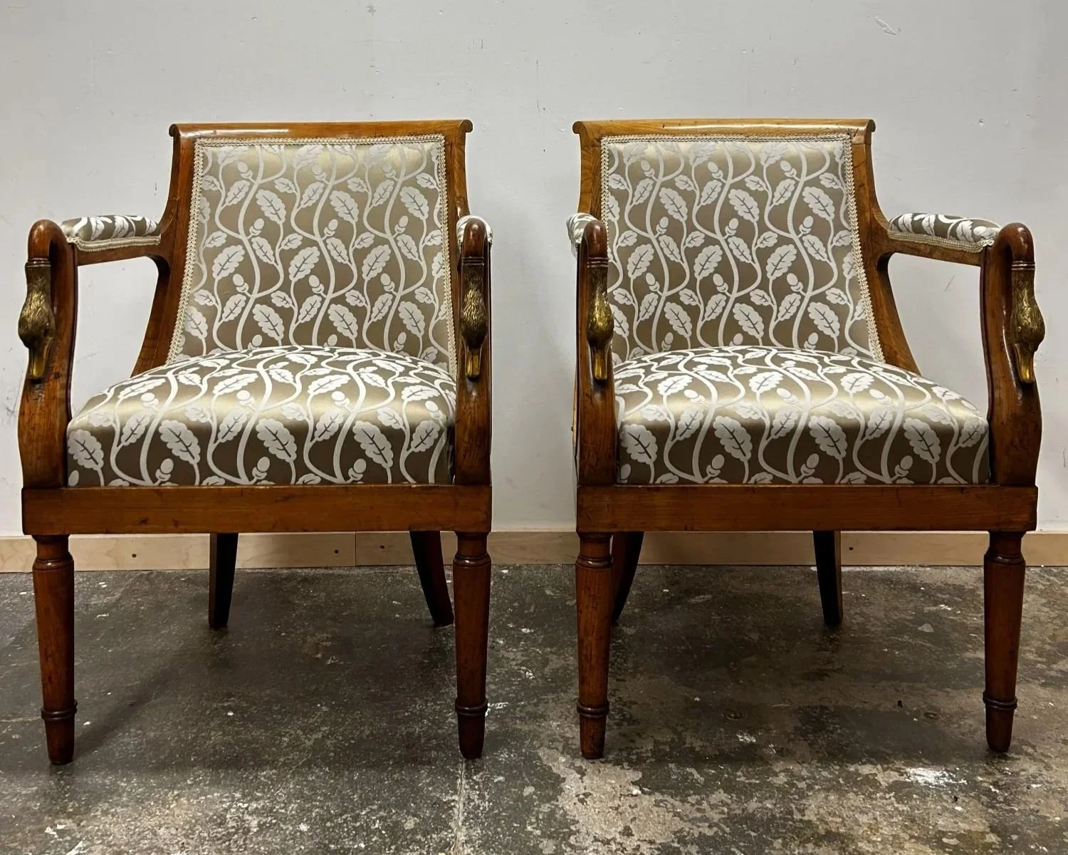 Pair of Antique Italian Swan Arm Chairs for Charles of Lloyd
