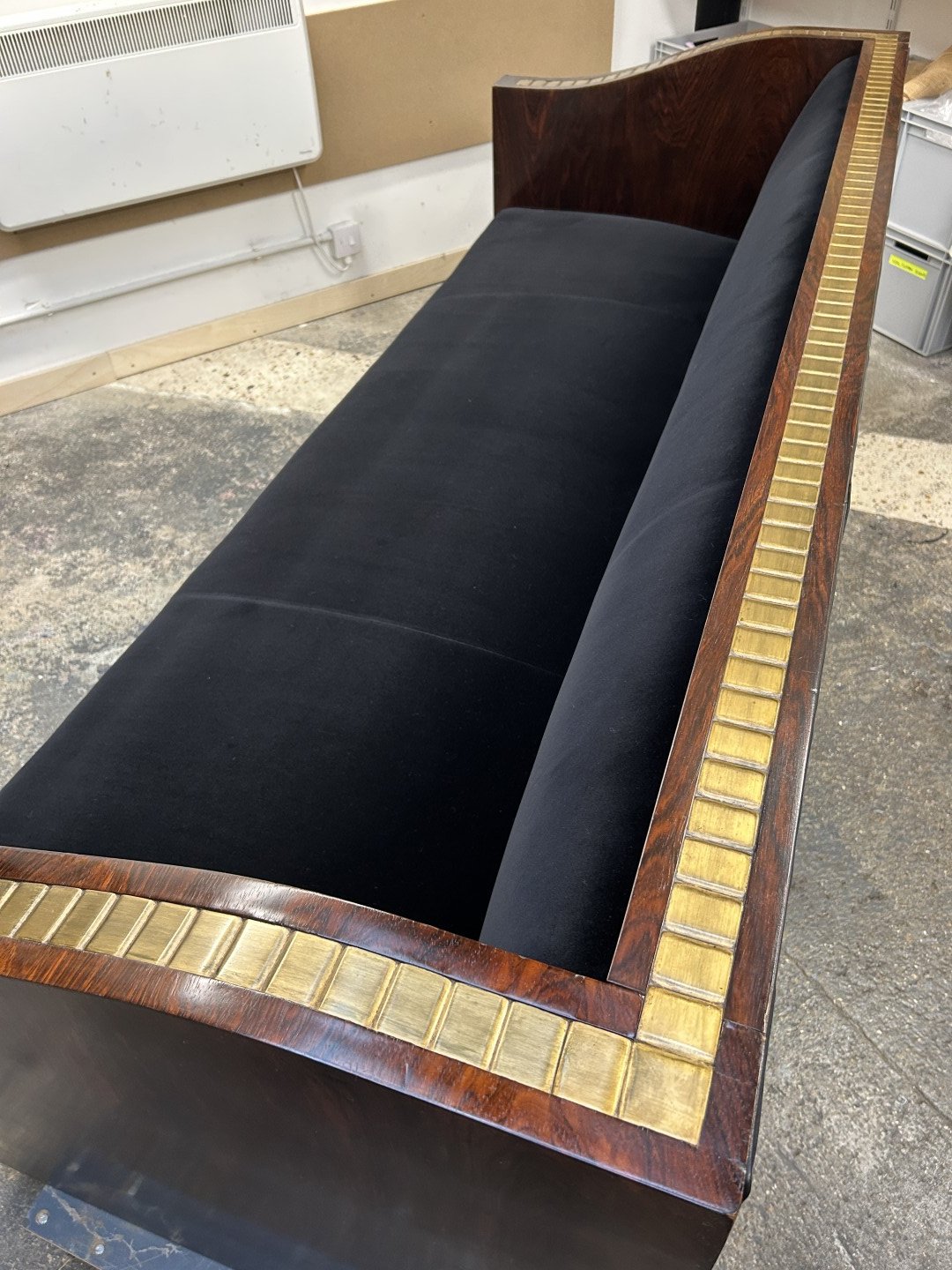 Christian Krass Art Deco Gilt and Veneered Rosewood Sofa Upholstery
