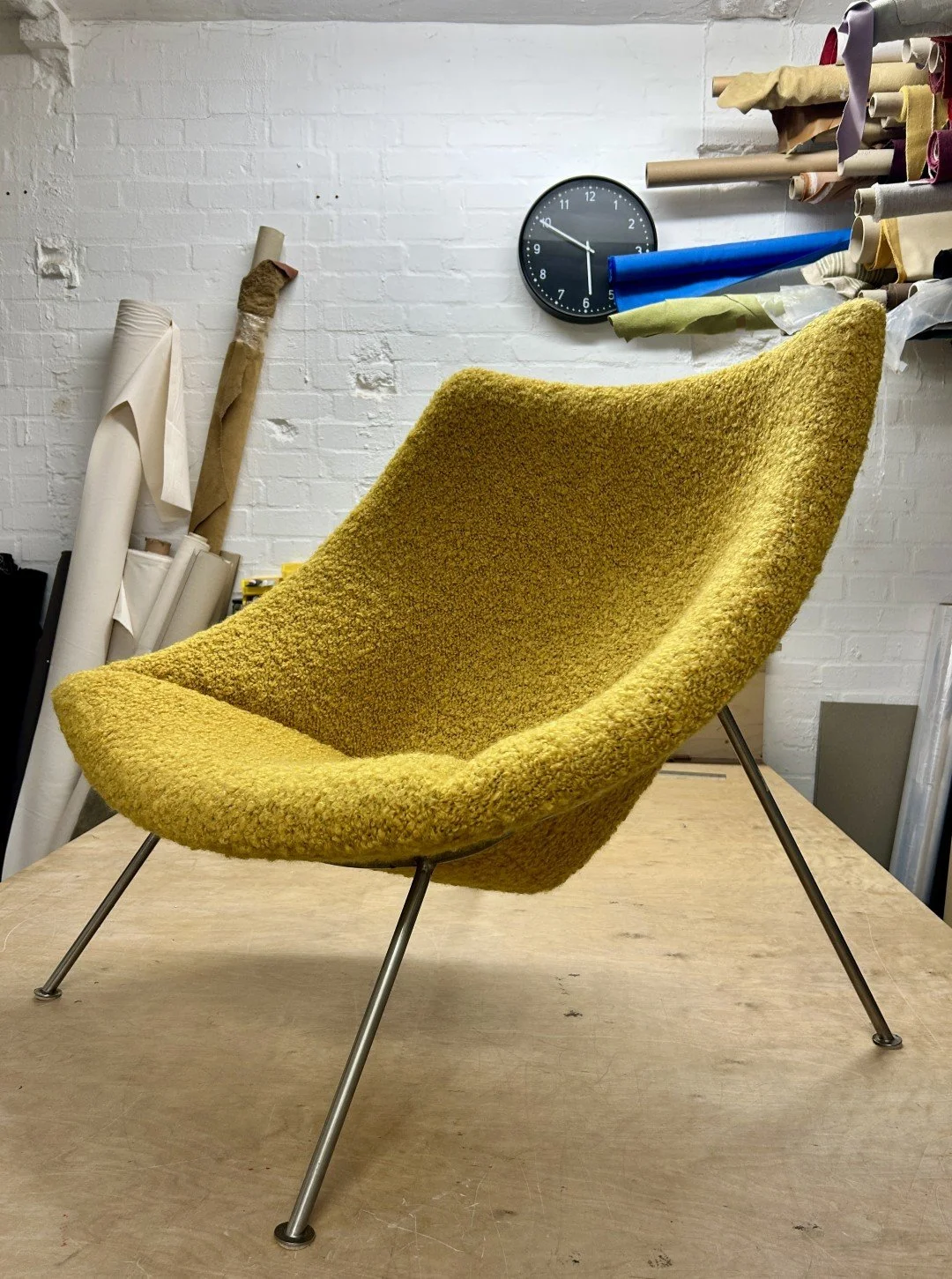 Pierre Paulin Oyster Chair with new upholstery in Dedar Boucle 