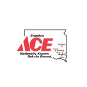 Logo for Brandon Ace, a car dealership in Dakota. The logo features the word "ACE" in large red letters with the phrase "Nationally Known Dakota Owned" underneath. An outline of the state of South Dakota is on the right side.