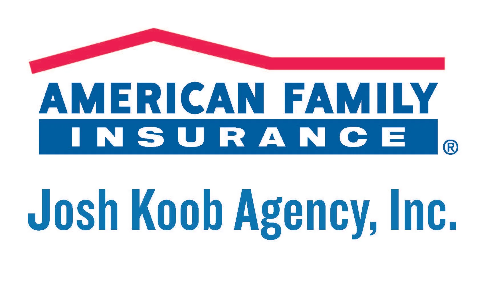 Logo of American Family Insurance with a stylized roof in red above the text, and the name of the agency, Josh Koop Agency Inc., below.
