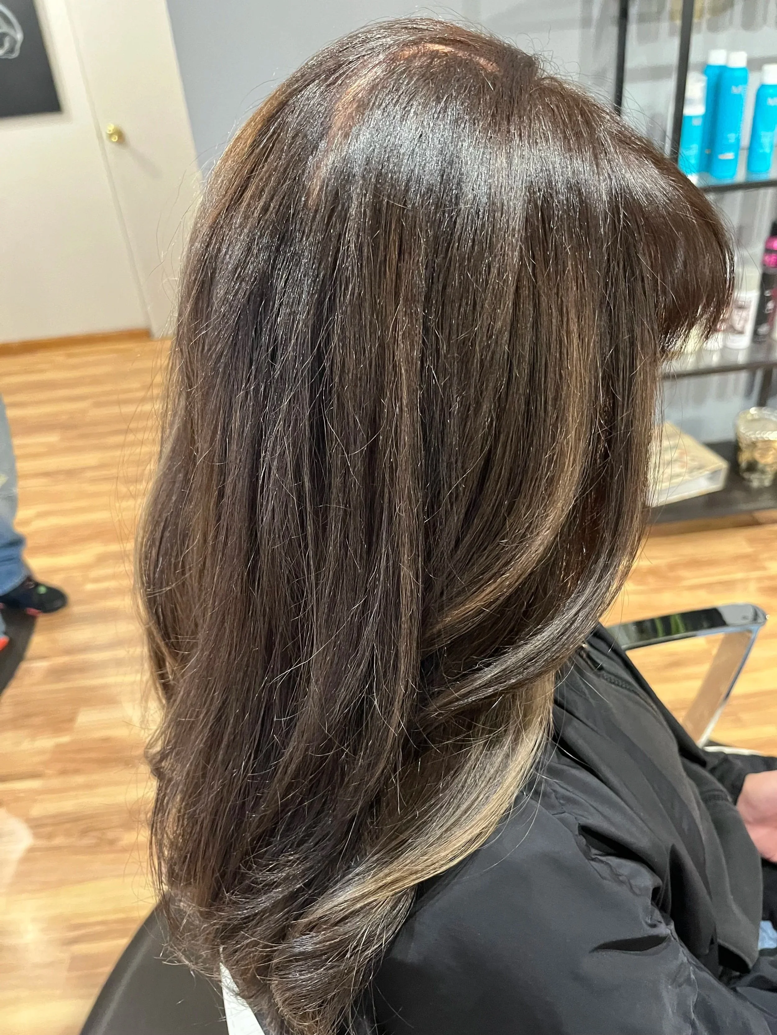 Blonde to Brunette hair transformation with low lights at TeaZe Salon in Cherry Creek Denver