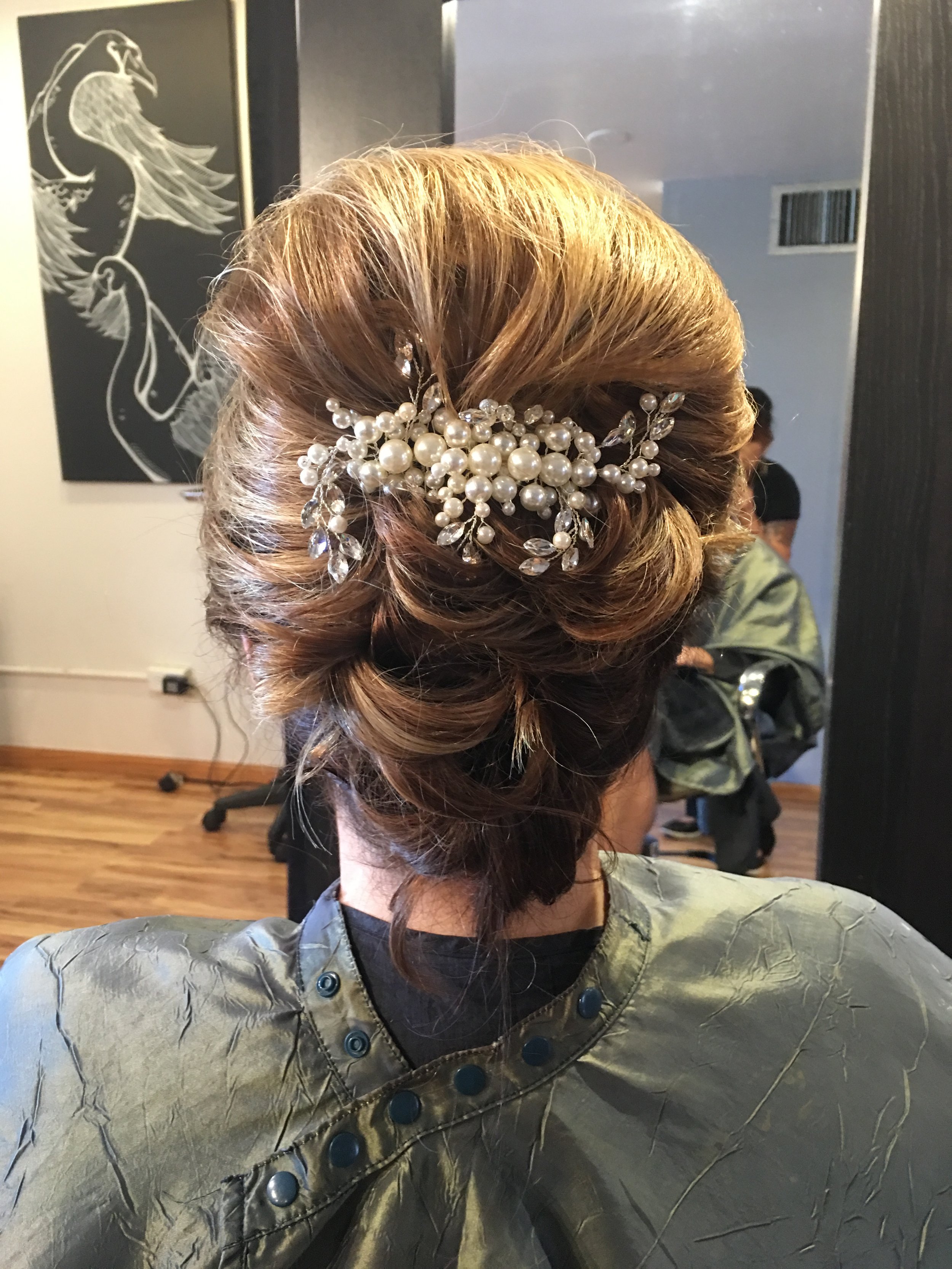 Wedding bridesmaid updo by Cherry Creek Denver hairstylist