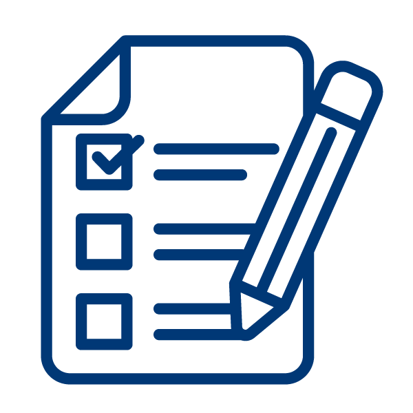Icon of a checklist with three items and a pen marking the first item.