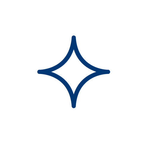 A dark background with a blue, stylized star or sparkle icon in the center.